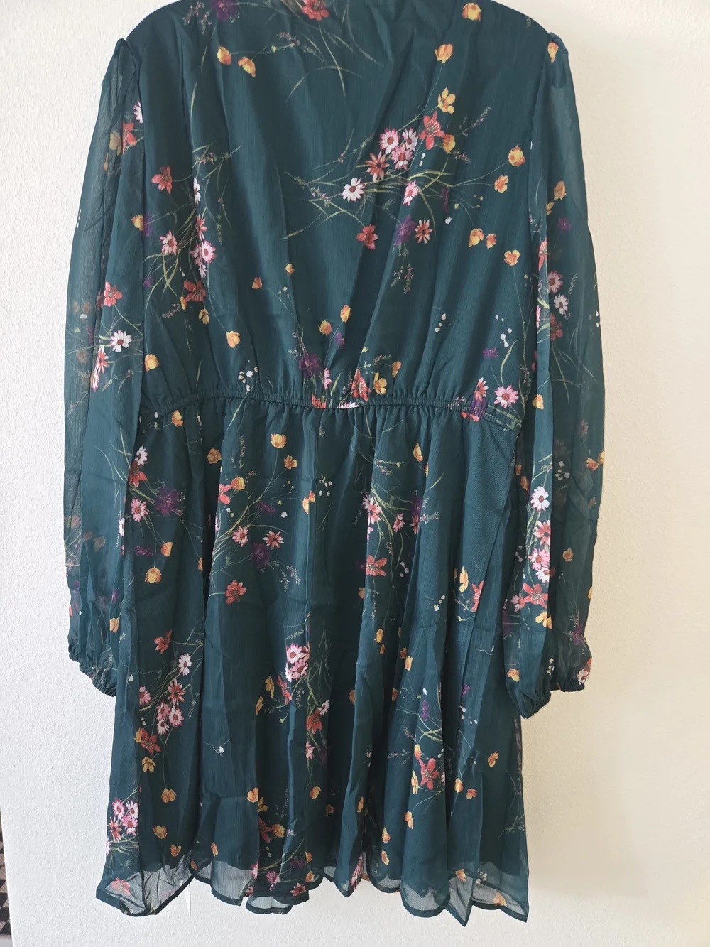 Cupshe Teal Floral Long-Sleeve Wrap Dress - Picture 4 of 7